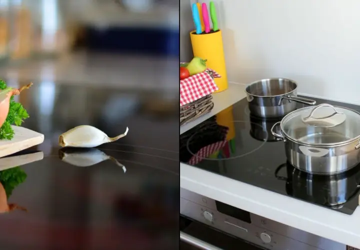 Cebula i czosnek na płycie ceramicznej czy indukcyjnej. Garnki gotowe do użycia.