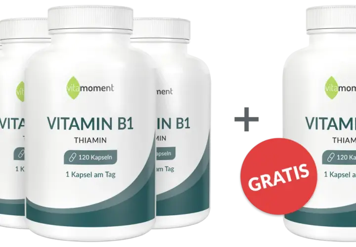 Flaschen mit Vitamin B1 (Thiamin) Kapseln. Gut für den Blutdruck. Gratis-Angebot.