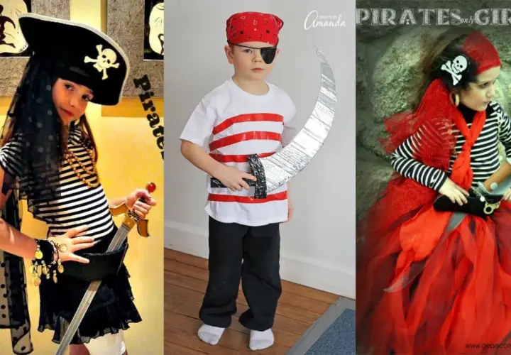 Niñas con un increíble disfraz pirata casero, listas para la aventura.