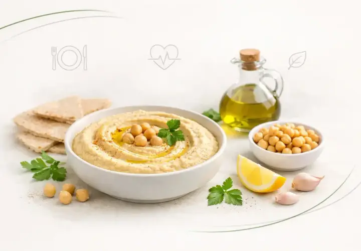 Pyszny hummus z ciecierzycą, oliwą i cytryną. Czy hummus jest zdrowy? Tak, to bogactwo białka i błonnika!