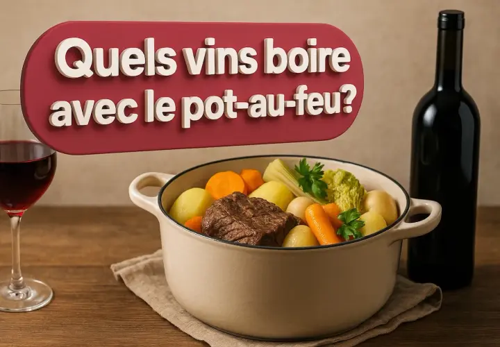 Un pot-au-feu savoureux avec carottes, pommes de terre et bœuf. Quel vin boire avec le pot-au-feu ? Un verre de rouge est prêt.