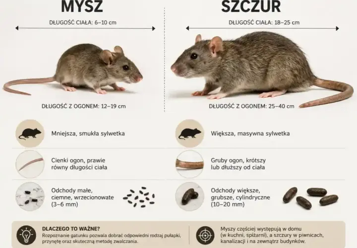 Porównanie myszy i szczura: różnice w wielkości, ogonie, odchodach i miejscach występowania.
