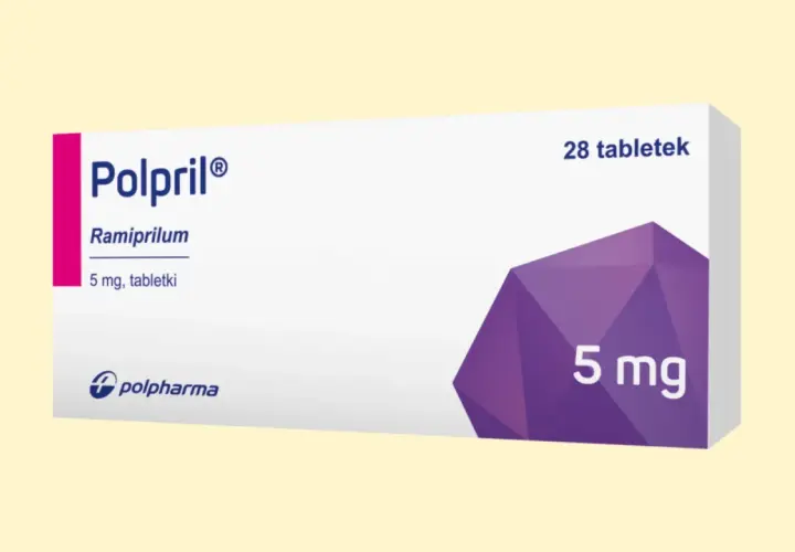 Opakowanie leku Polpril 5 mg, zawierające 28 tabletek Ramiprilum.