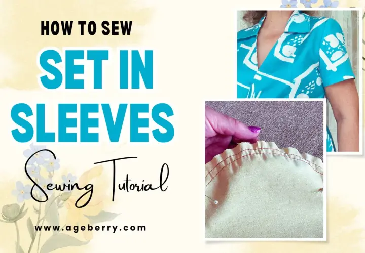 Learn how to set in sleeves with this sewing tutorial. Close-up shows a sleeve being pinned and stitched.