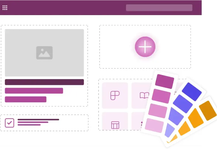 Conception d'une interface utilisateur pour un power apps tutorial, avec des éléments de design et une palette de couleurs.
