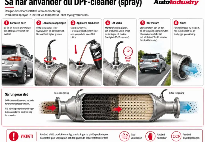 Steg-för-steg guide för regenerering av partikelfilter med DPF-cleaner spray. Rengör dieselpartikelfiltret utan demontering.