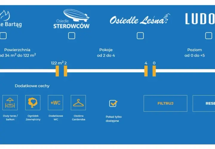 Filtry nieruchomości: Osiedle Bartąg, Sterowców, Leśna, Ludova. Powierzchnia, pokoje, poziom, dodatkowe cechy. Mój sąsiad szukał tu mieszkania.