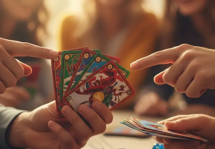 Des mains échangent des cartes colorées, illustrant une **activité EVG** ludique et conviviale.