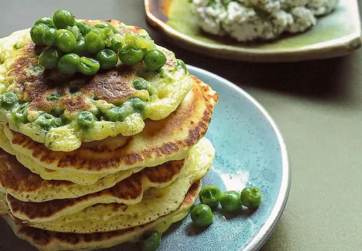 Pancakes con piselli, un'idea gustosa per ricette con farina di piselli. Un piatto colorato e invitante, perfetto per un brunch o una cena leggera.