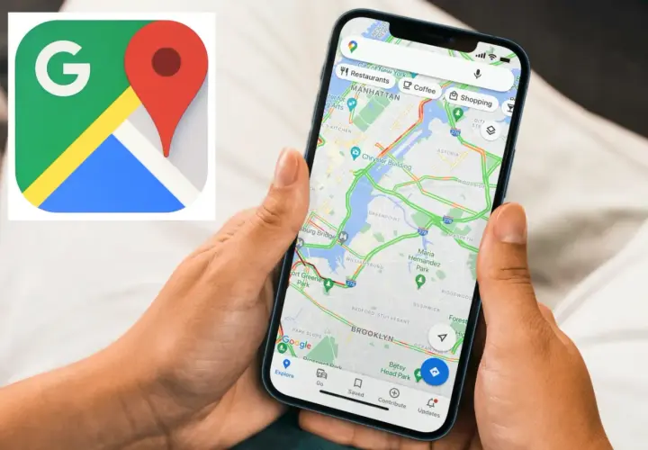 Chcesz wiedzieć, jak udostępnić komuś lokalizację? Na ekranie telefonu widzisz mapę Google Maps i jej logo.