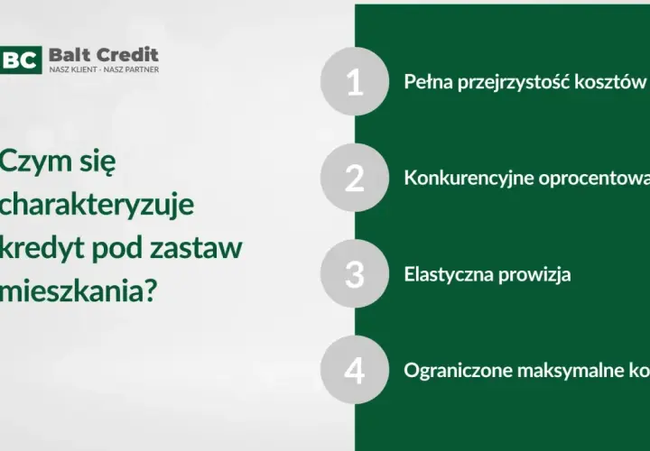 Kredyt hipoteczny pod zastaw mieszkania własnościowego od Balt Credit: przejrzystość, niskie oprocentowanie, elastyczna prowizja i ograniczone koszty.