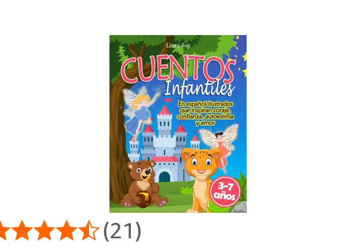 Portada de cuentos para niños de 7 años con un castillo, hadas, un oso y un león.