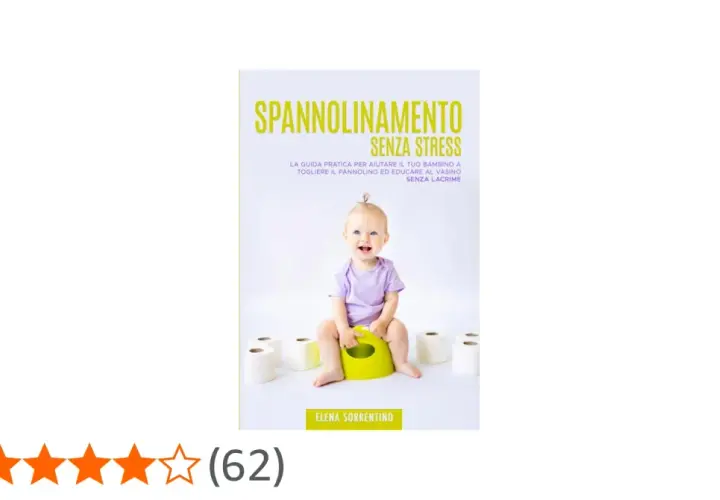 Copertina libro "Spannolinamento senza stress": bimba sorridente sul vasino, circondata da rotoli di carta igienica. Utile per chi cerca consigli su come organizzare un battesimo senza stress.
