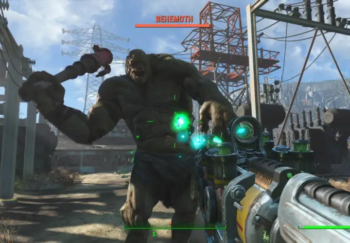 Gracz walczy z Behemotem w Fallout 4. Gra wymaga odpowiedniego sprzętu, by poradzić sobie z takimi potworami.