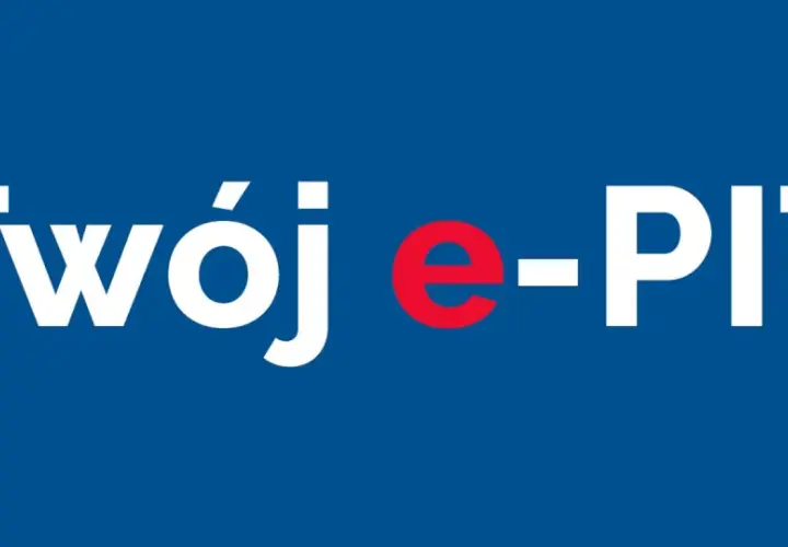 Napis "Twój e-PIT" w kolorze białym i czerwonym na niebieskim tle.