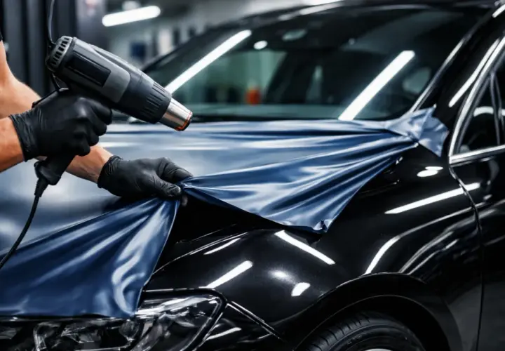 Maintenant, on va enlever la vieille décalcomanie de la voiture avec un décapeur thermique.