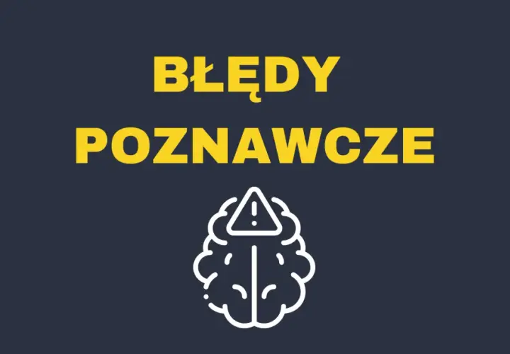 Błędy poznawcze: schemat mózgu z wykrzyknikiem w trójkącie ostrzegawczym.