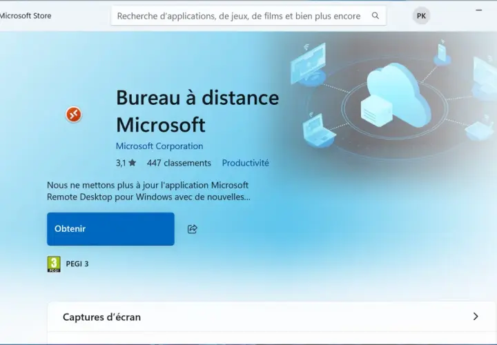Accès bureau à distance par le web : l'application Microsoft Remote Desktop pour Windows.