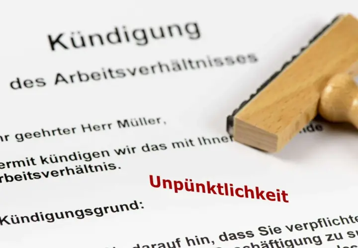 Kündigungsschreiben mit dem Grund "Unpünktlichkeit". Dies kann zu einer Sperre beim Arbeitslosengeld führen.