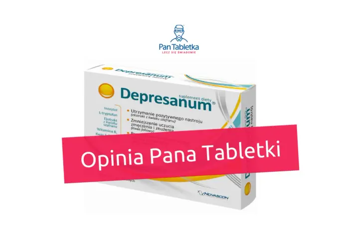 Opakowanie suplementu diety Depresanum, który wspiera pozytywny nastrój. Opinia Pana Tabletki.
