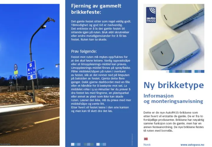 Norweskie opłaty drogowe: instrukcja usuwania starego uchwytu na bilet i montażu nowego.