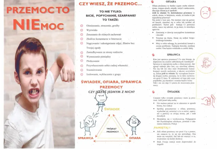 Zaciśnięta pięść chłopca i jego wściekła mina sugerują, że ktoś chce się na nim wyżywać. Przemoc to nie tylko bicie, ale też wyzwiska i plotki.