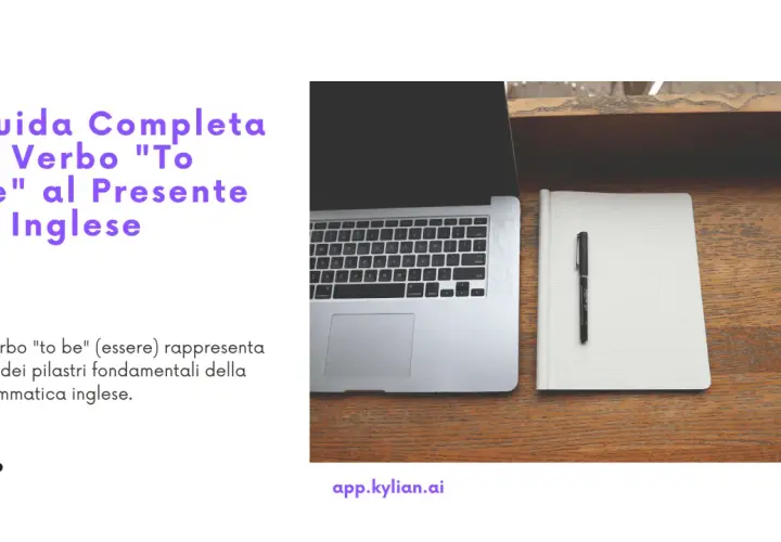 Guida al verbo "to be" in inglese, essenziale per la grammatica. Laptop e quaderno su un tavolo di legno.