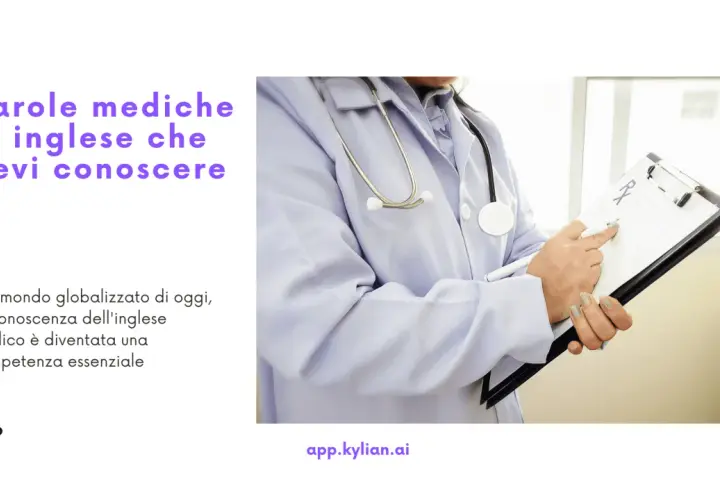 Medico con camice bianco e stetoscopio, scrive su una cartella clinica. L'inglese medico è fondamentale oggi.