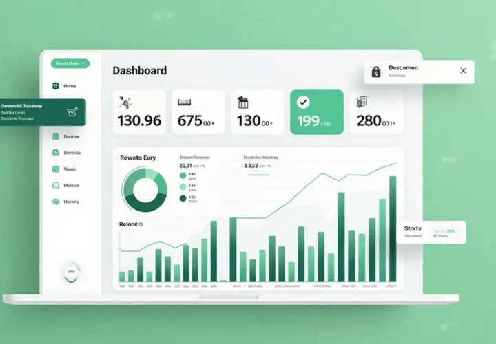 Dashboard mit Finanzübersichten, Diagrammen und Statistiken. Ein kostenloses Haushaltsbuch könnte hier integriert sein.
