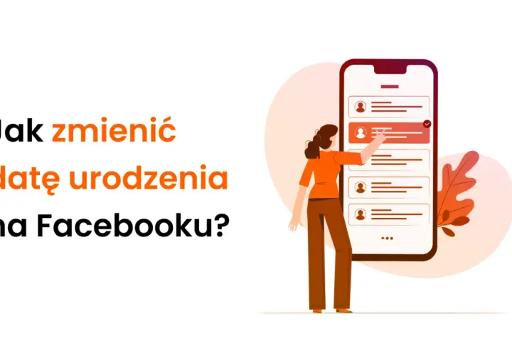 Jak zmienić datę urodzenia na Facebooku? Ilustracja pokazuje kobietę edytującą profil na telefonie, co sugeruje proces zmiany danych.