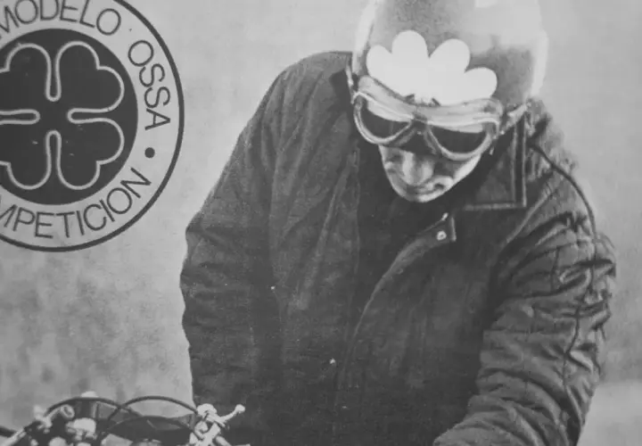 Santiago Herrero, piloto de Ossa, con casco y gafas, listo para la competición.