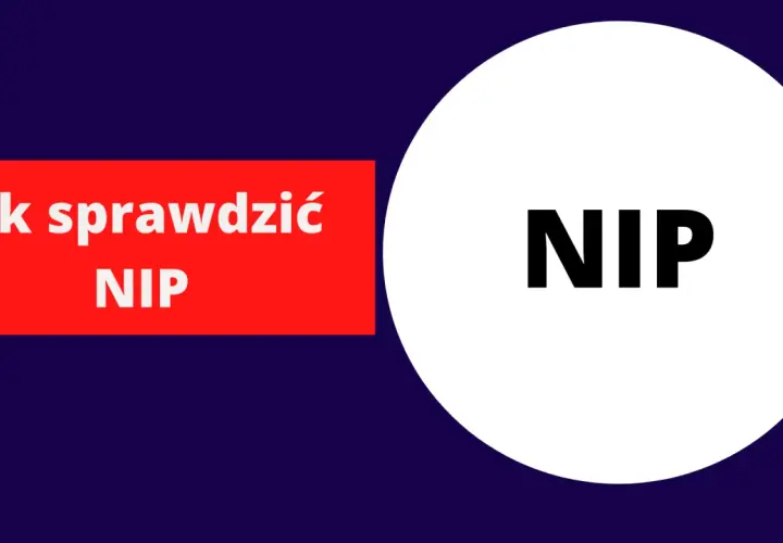 Jak sprawdzić swój NIP? Na czerwonym tle napis "Jak sprawdzić NIP", a obok białe koło z napisem "NIP".