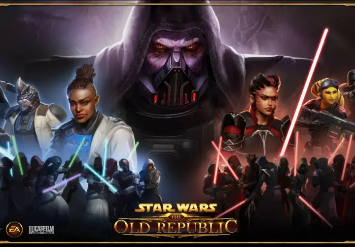 Star Wars: The Old Republic mmorpg. Bohaterowie i złoczyńcy z mieczami świetlnymi i bronią.