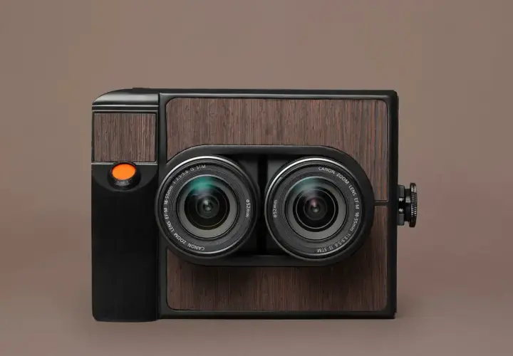 Retro aparat do tworzenia **fotografii 3d** z dwoma obiektywami Canon.
