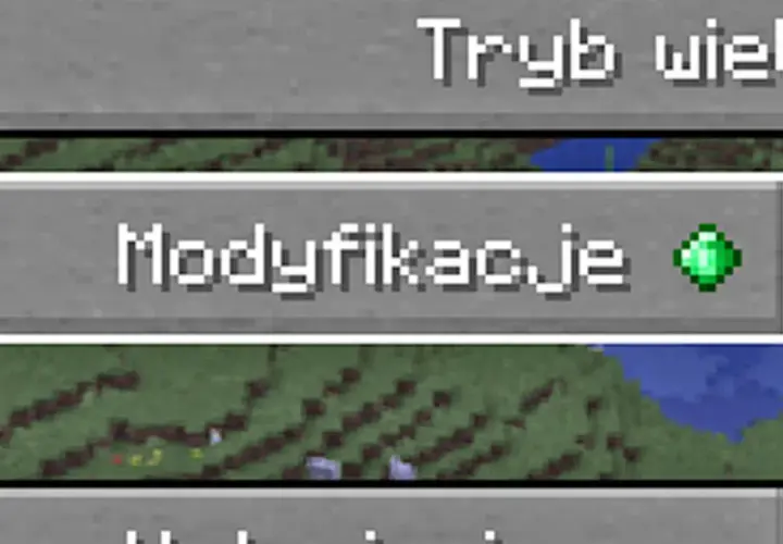 Przycisk "Modyfikacje" w menu gry Minecraft, który jest pierwszym krokiem, jak zainstalować mody do Minecraft.