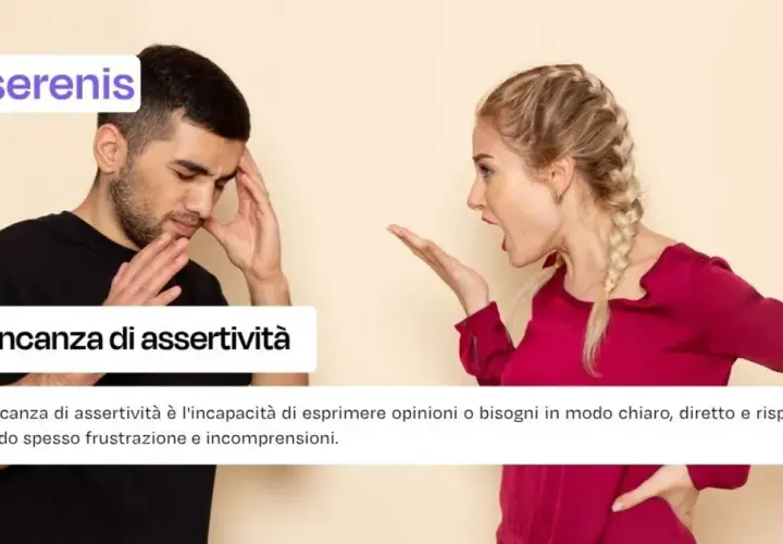 Uomo frustrato mentre una donna urla. Immagine illustra come reagire alla mancanza di rispetto, con il testo "Mancanza di assertività".