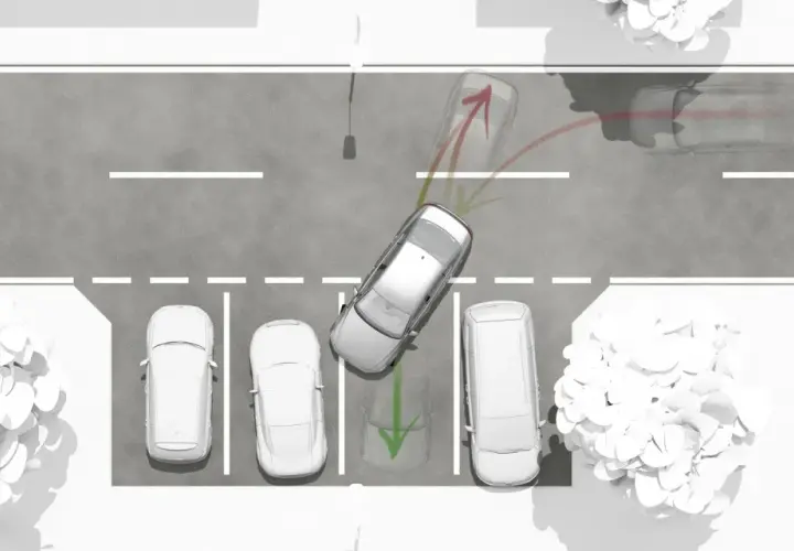 System **front assist** pomaga zaparkować auto, wskazując bezpieczną przestrzeń i ostrzegając przed kolizją.