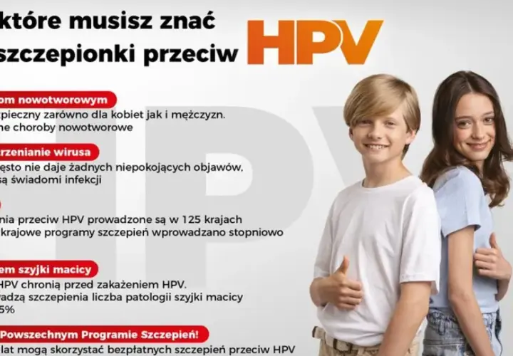 Uśmiechnięci nastolatkowie na tle informacji o szczepieniu na HPV. Dowiedz się 5 faktów o tej bezpiecznej i bezpłatnej profilaktyce.