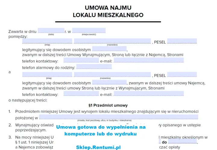 Umowa najmu lokalu mieszkalnego - najlepsza umowa najmu mieszkania do wypełnienia online lub wydruku.