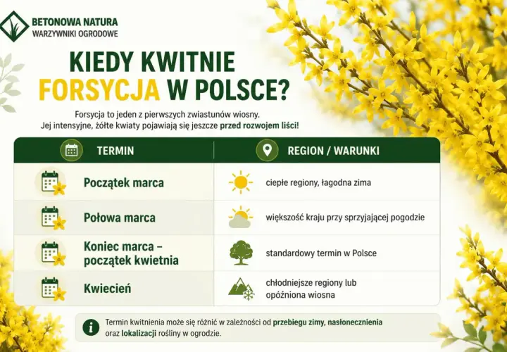 Kiedy kwitnie forsycja w Polsce? Intensywne, żółte kwiaty pojawiają się wczesną wiosną, od początku marca do kwietnia, w zależności od regionu i pogody.