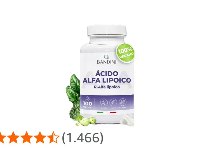 Bote de ácido alfa lipoico vegano de Bandini, 100 cápsulas. Con espinacas y brócoli.