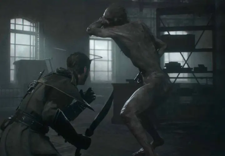 Ein Mann kämpft im Spiel "The Order: 1886" gegen ein monströses Wesen.