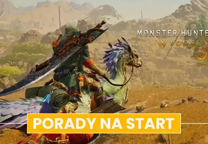 Łowca na grzbiecie latającego stworzenia w pustynnym krajobrazie. Poradnik Monster Hunter World: Porady na start.