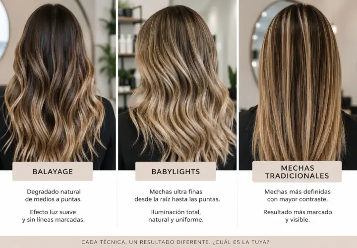 Cabello con babylights, mechas ultra finas desde la raíz para una iluminación natural y uniforme.