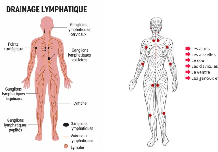 Schéma du drainage lymphatique : points stratégiques, ganglions et vaisseaux. Avis médecin sur cette technique.