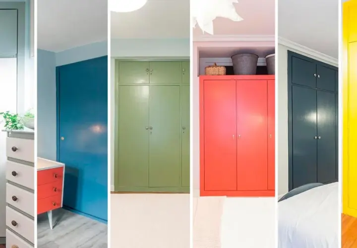 Armarios empotrados pintados de azul, verde, coral, gris oscuro y amarillo. ¡Ideas para pintar tu armario empotrado!