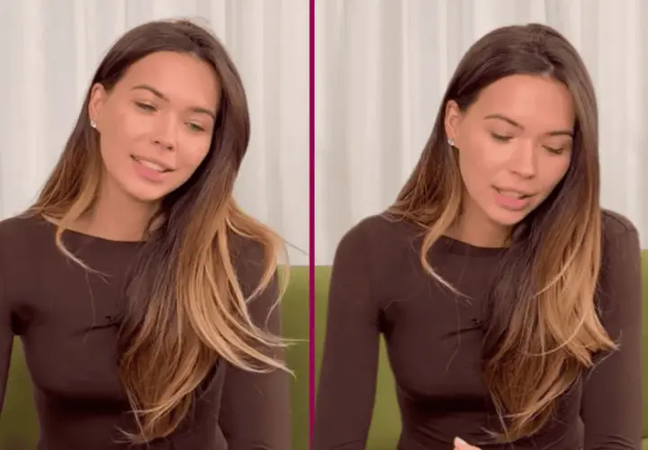 Sandra Kubicka kiedys, uśmiechnięta, z długimi, brązowymi włosami, w brązowej bluzce.