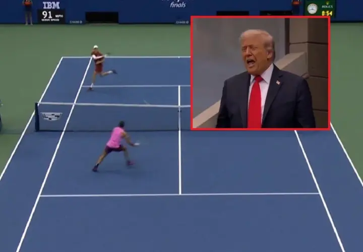 Donald Trump emocjonuje się podczas finału mężczyzn US Open w tenisie.