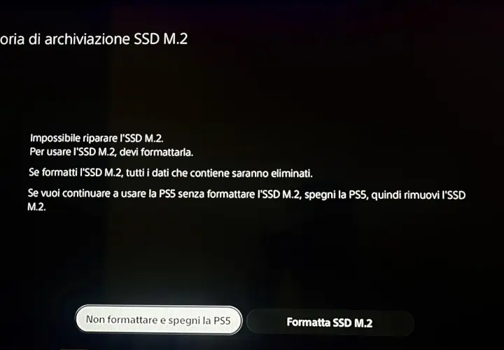 Meldung: "SSD M.2 formatieren" ist nötig, da die Reparatur fehlschlägt. Alle Daten gehen verloren.