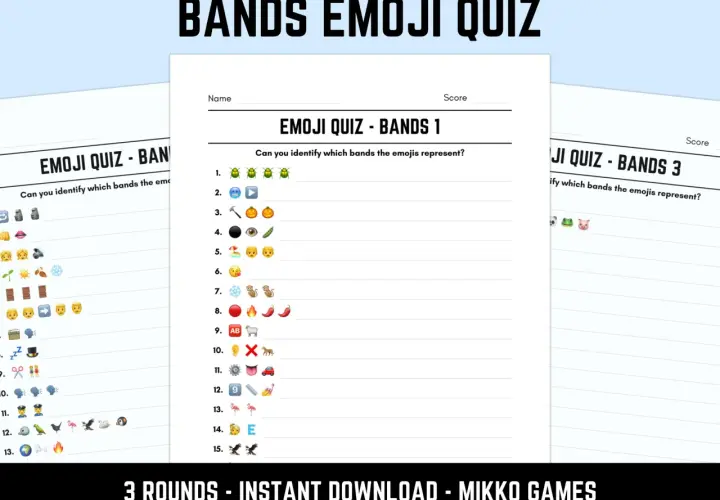 Emoji Quiz: Spiel Musik erraten! Kannst du die Bandnamen anhand der Emojis erkennen? Mehrere Runden zum Raten.